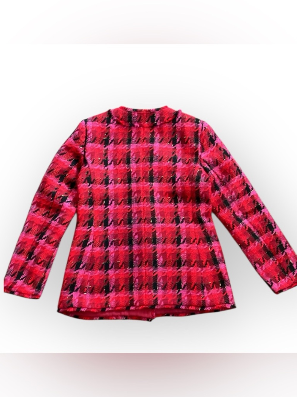 Ann Taylor Pink Multi Houndstooth Tweed Long Jacket - Like new - Picture 3 of 12